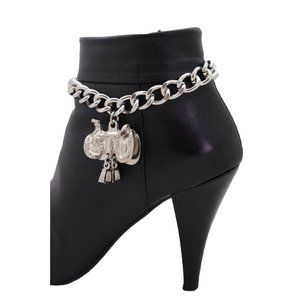 Women Silver Metal Chain Boot Bracelet Western Shoe Anklet Horse Saddle Charm